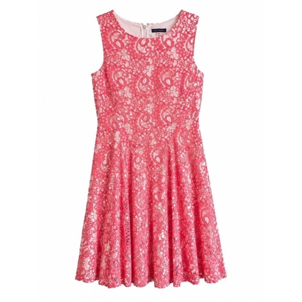 Tommy Hilfiger Pink Lace Fit Flare Dress Size 10 Drop Waist Wedding Guest